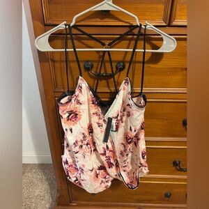 Lily Black Floral Strappy Camisole in Pink and Black